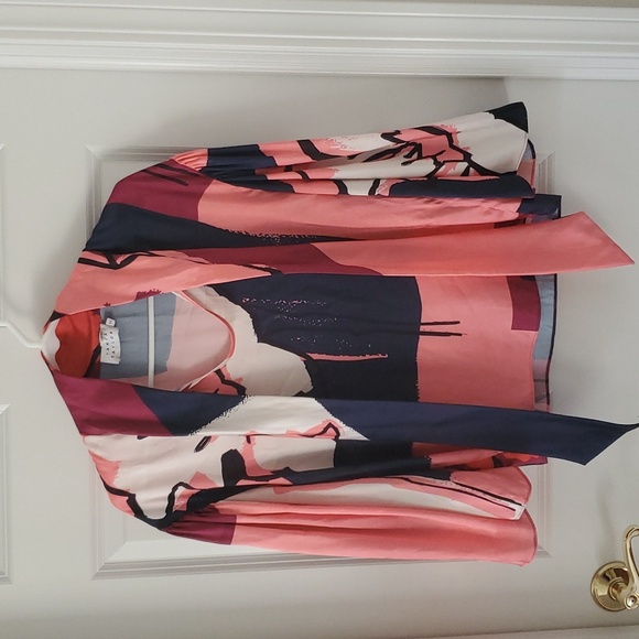 Tanya Taylor Avril Printed Satin Tie Multicolor Blouse Size XS - Picture 5 of 12